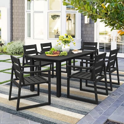 Outdoor 7-Piece Patio Set with Aluminium Rectangular Dining Table & Armchairs