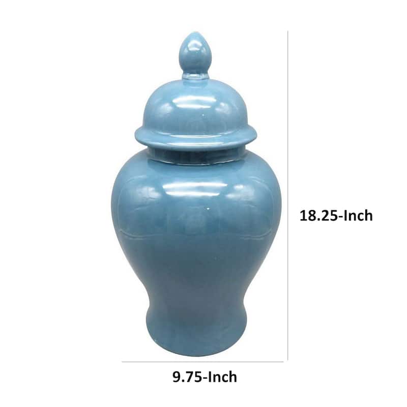 Teli 18 Inch Decorative Temple Ginger Jar, Elegant Ceramic, Glossy Blue