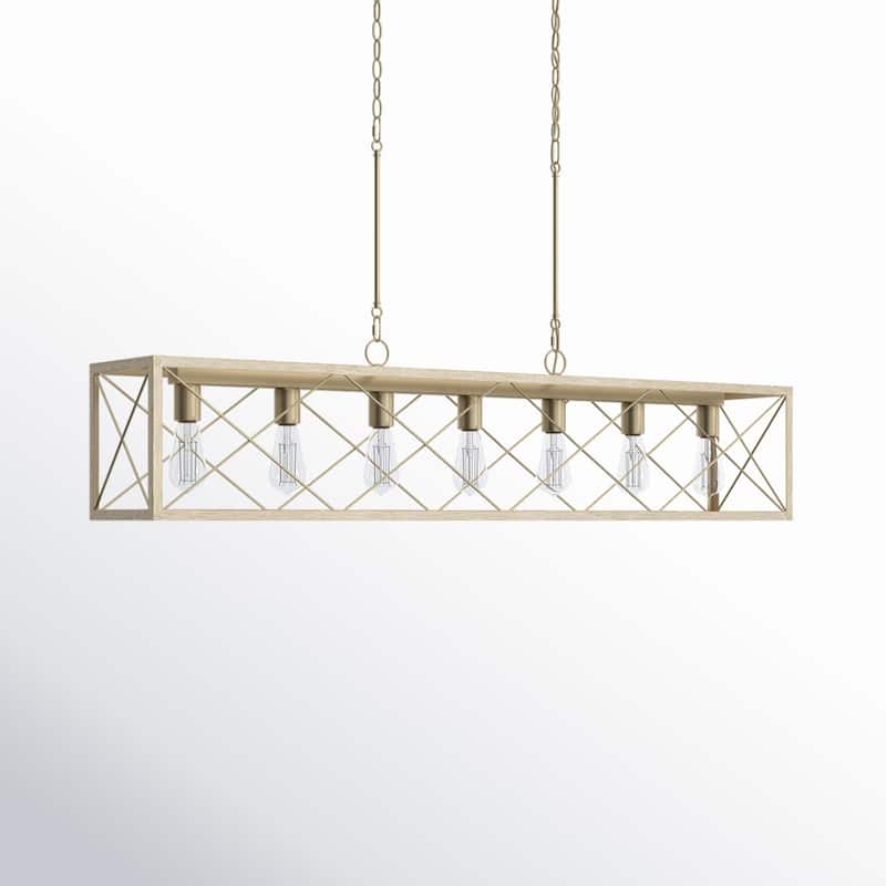 Kiro 5-light Farmhouse Linear Chandelier Faux Wood Dining Lighting with UL Certified - 36''