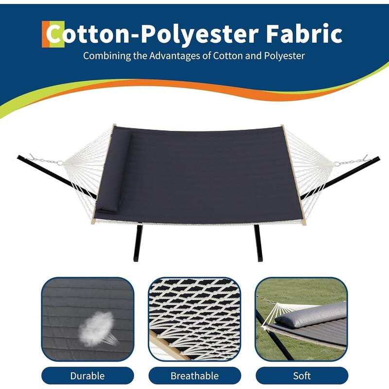 2 Person Heavy Duty Double Hammock, with Collapsible Steel Frame