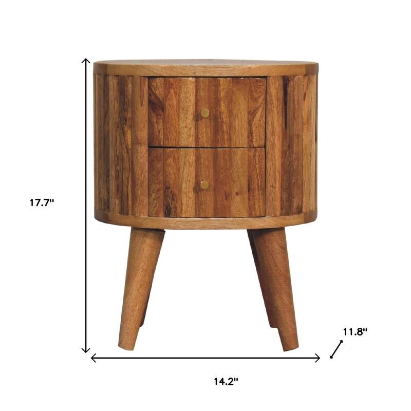 HomeRoots 18" Natural Solid Wood Oval Two Drawer Nightstand
