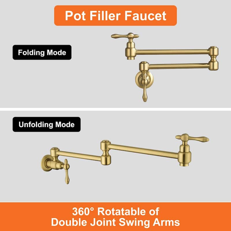 Pot Filler Faucet Commercial Wall Mount Kitchen Sink Faucet Modern Folding Stretchable Double Joint With Single Hole Two Handles
