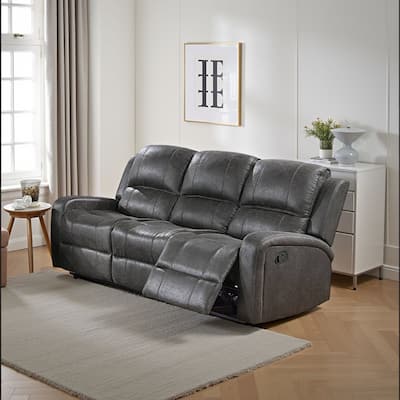 Charles Manual Recliner Sofa, Smoke Gray Faux Leather, Wood, 78 Inch