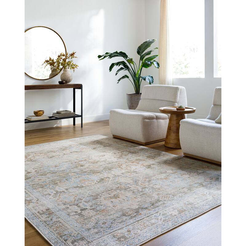 Livabliss Traditional Marlon Border Area Rug - 7'10" x 10' - Blue/Brown