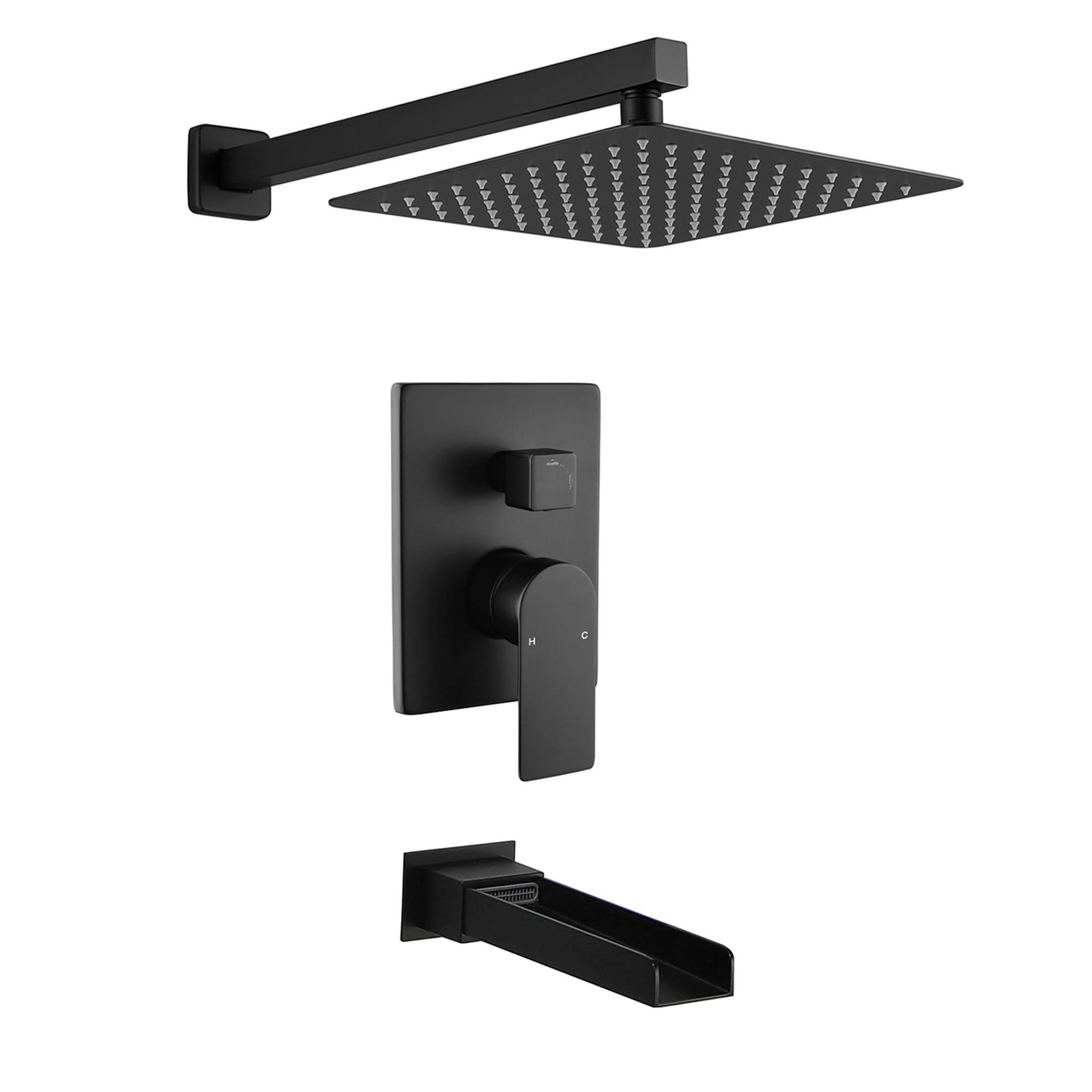 Wall Mounted Tub Shower System with Rough-in Valve Pressure Balance Rainfall Shower Faucet with Tub Spout