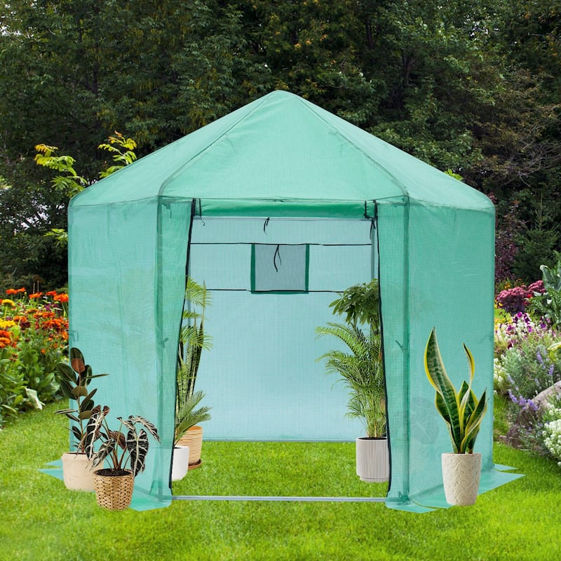 Walk-In Greenhouse Hexagonal Reinforced Frame Heavy Duty Plastic Greenhouse - Medium