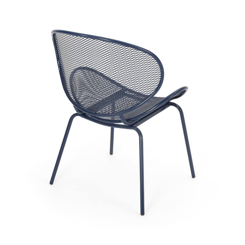 Roomfitters Elba Outdoor Curvaceous Iron Patio Chairs with Slat Design, Modern Metal Armchair, Set of 2