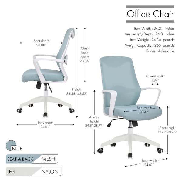 dimension image slide 1 of 2, Porthos Home Casen Office Chair, Mesh Back, Height Adjustable Seat