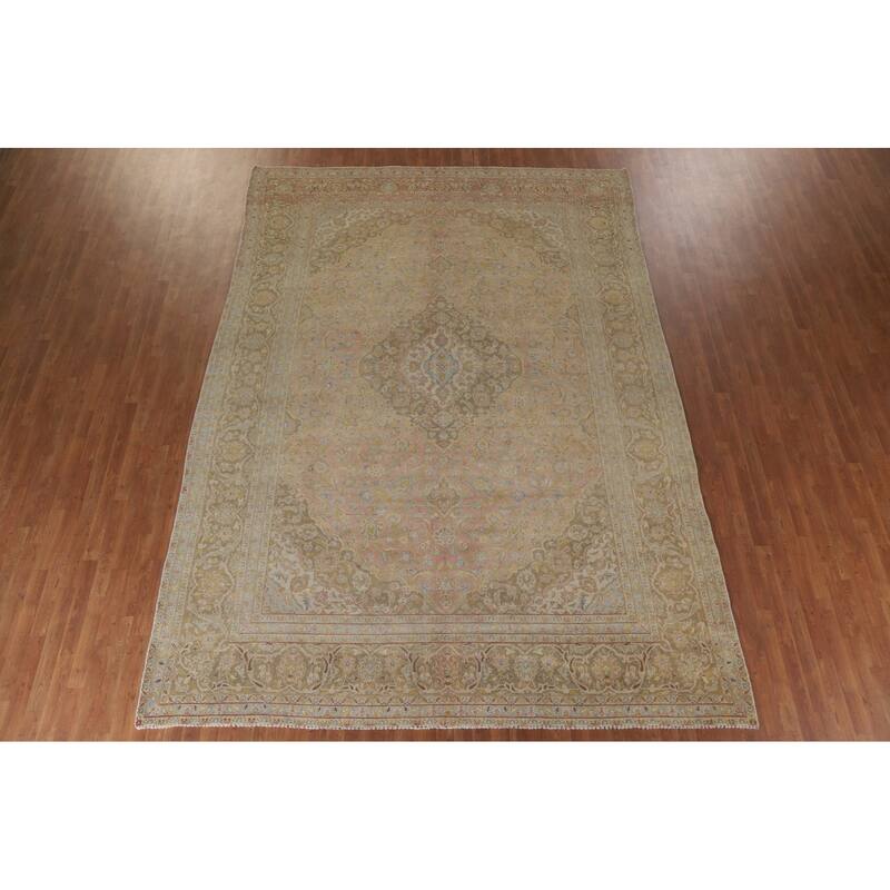 Hand Knotted Oriental 100% Wool Carpet Traditional Floral Pink Mashad Area Rug - 13' 0'' X 9' 6''