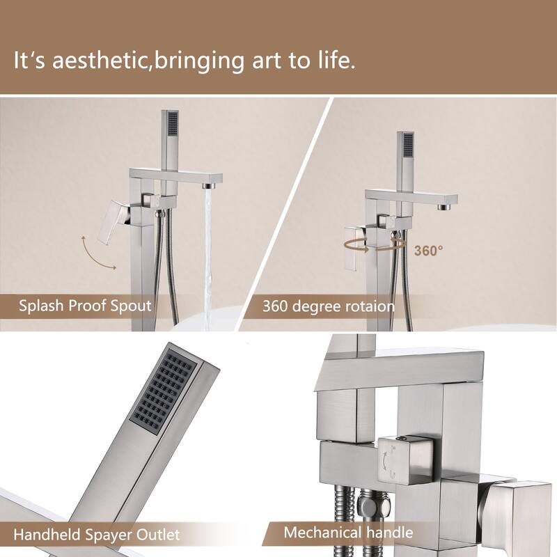 Topcraft Floor Mounted Bathtub Filler with Handheld Showerhead