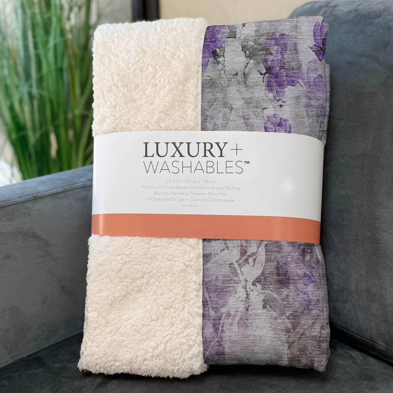 Premium Machine Washable Modern Floral Sherpa Throw Blanket