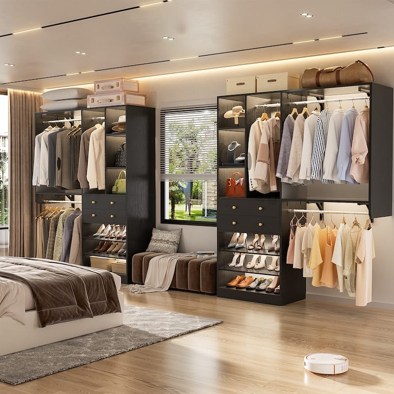 Grimm 5FT Small Closet System with Drawers, 60" Closet Organizer System with Reversible Hanging Shelving