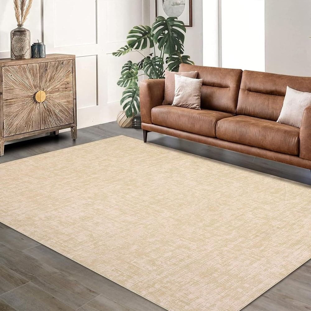 Modern Abstract Area Rug for Living Room, Throw Floor Carpet for Home Décor, Beige - 2' x 3'