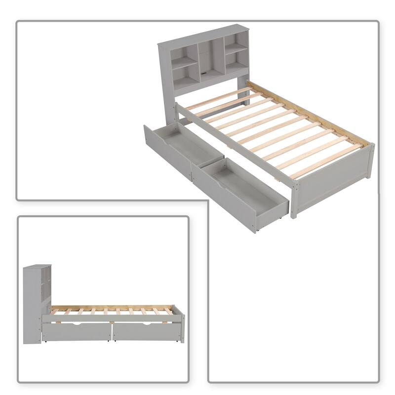 Contemporary Multifunctional Twin Size Wooden Platform Bed Frame