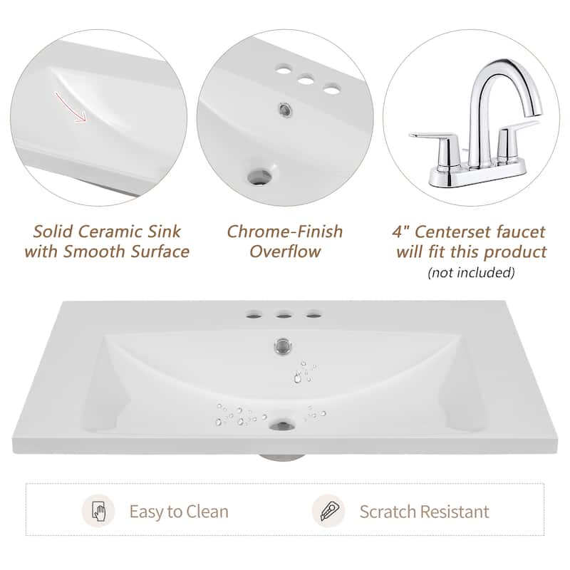 30" Bathroom Vanity with Sink Combo, Multi-functional Bathroom Cabinet with Doors and Drawer, Solid Frame and MDF Board