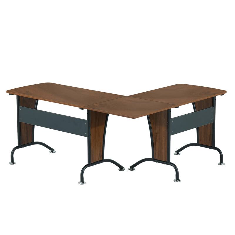 Contemporary L-Shaped Desk with Flexible Configuration, Woodgrain Finish, and Steel Frame for Home or Team Workspaces