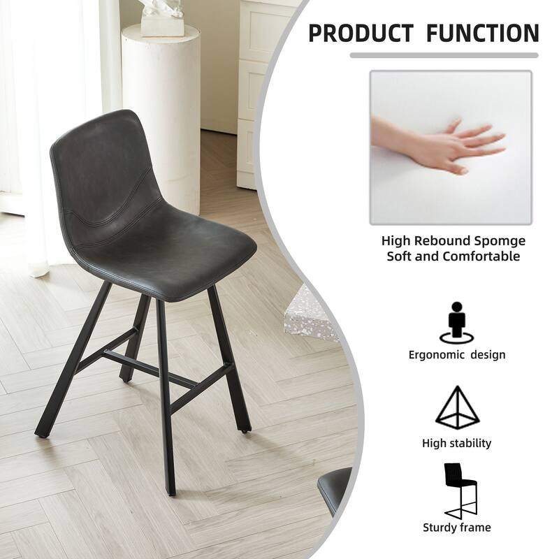 Rossetta 2-Piece Versatile Modern Style PU Bar Stool Set with Ergonomic Backrest and Reinforced Integrated Cross-Bar Footrest