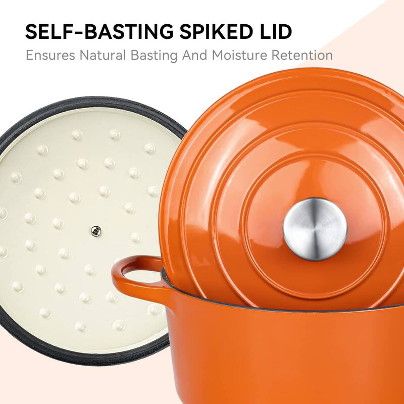 6 QT Enameled Dutch Oven Pot with Lid, Cast Iron Dutch Oven with Dual Handles Non-stick Enamel Coated Cookware