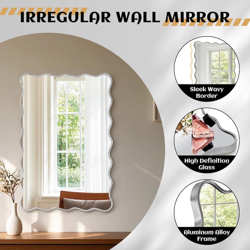 Rectangle Metal Framed Irregular Wavy Wall Mirror