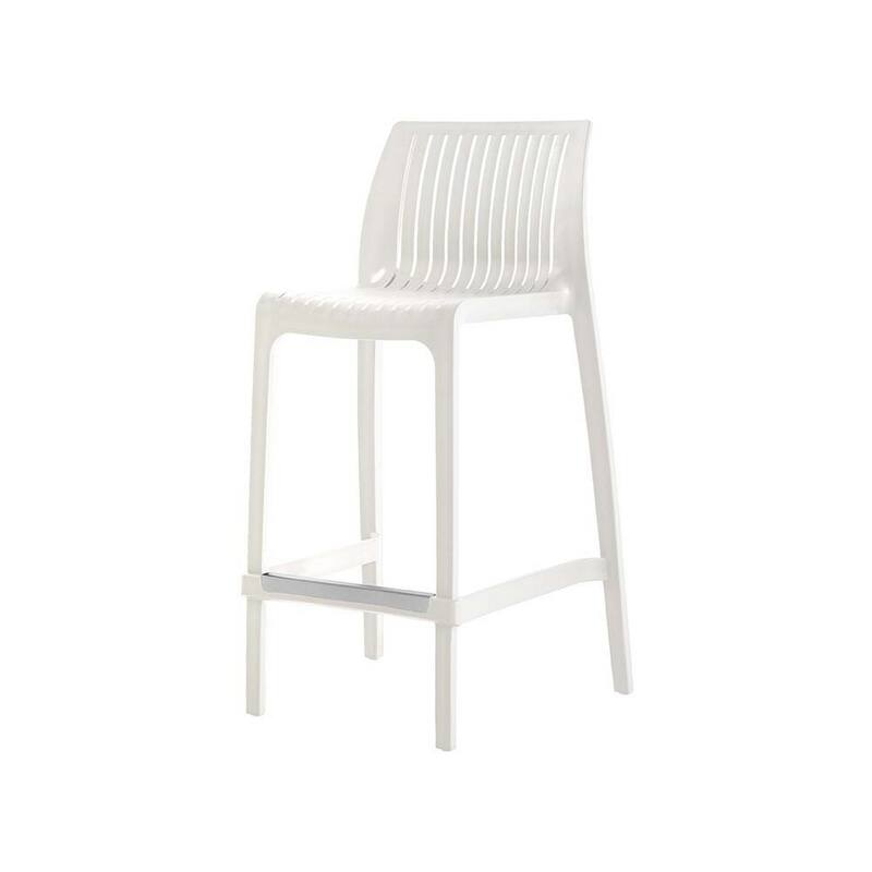 HomeRoots Set of Two 26" White Heavy Duty Plastic Low Back Outdoor Counter Height Bar Chairs
