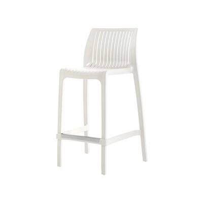 HomeRoots Set of Two 26" White Heavy Duty Plastic Low Back Outdoor Counter Height Bar Chairs