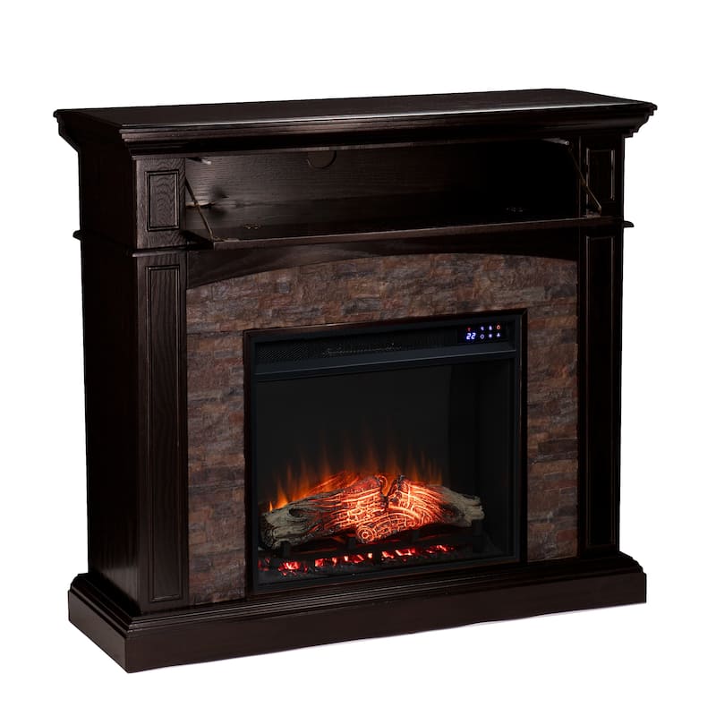 SEI Furniture Ebony Convertible Corner Electric Media Fireplace with Faux Stone Mantel