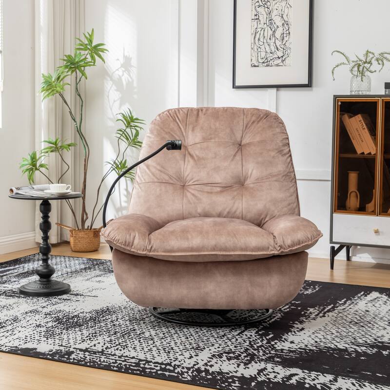 Velvet Oversized Recliner Chair with Swivel, Rocker & Phone Holder