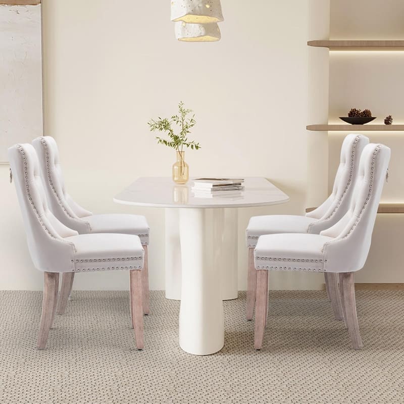 Tufted Naliheads Solid Wood Upholstered Dining Chairs (Set of 4) - Beige RubberWoodLegs