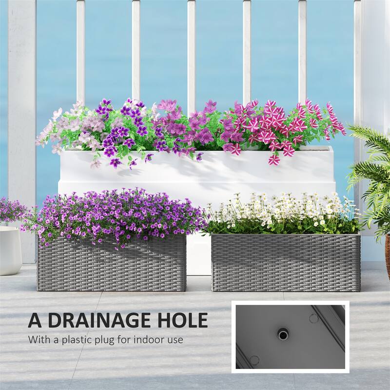 Set of 2 Gray Rattan Style Planters Polypropylene and Metal Decorative Garden Patio Wall Mount - 19.7" L x 7.5" W x 7.5" H