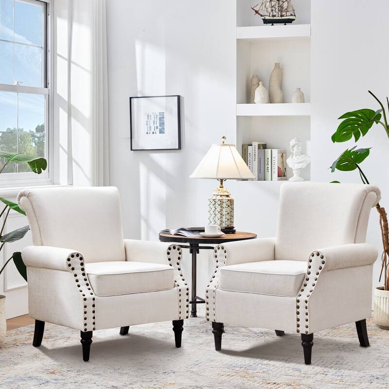 Classic Upholstered Accent Chair Set of 2 - Beige