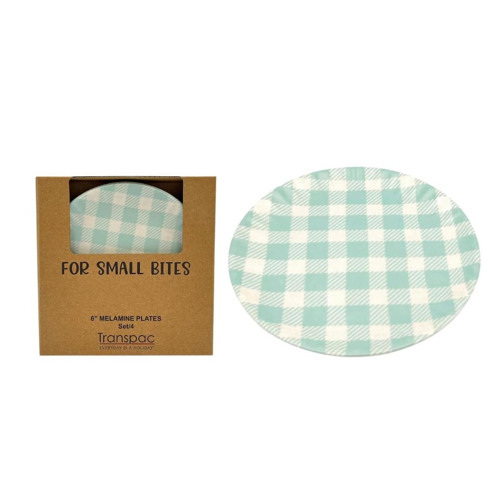 Transpac Melamine Cottage Gingham App Plates Set of 4 Home Decorations Spring - Multicolor