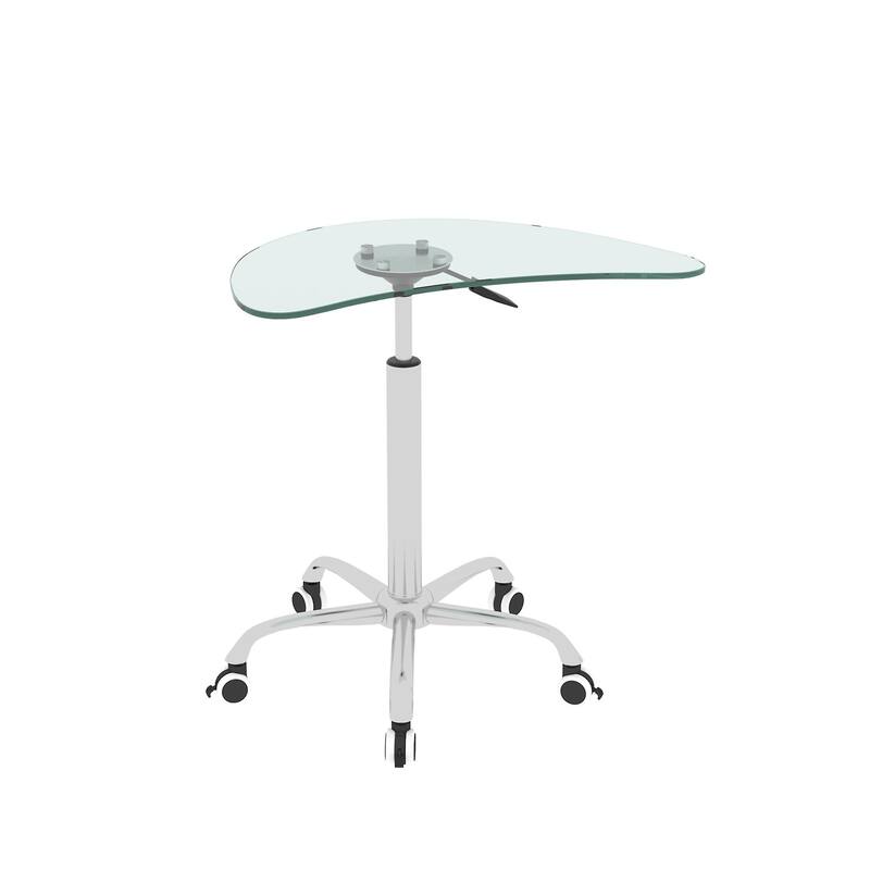 Adjustable Height Tempered Glass Standing Desk/Laptop Stand, with Lockable Wheels - Transparent