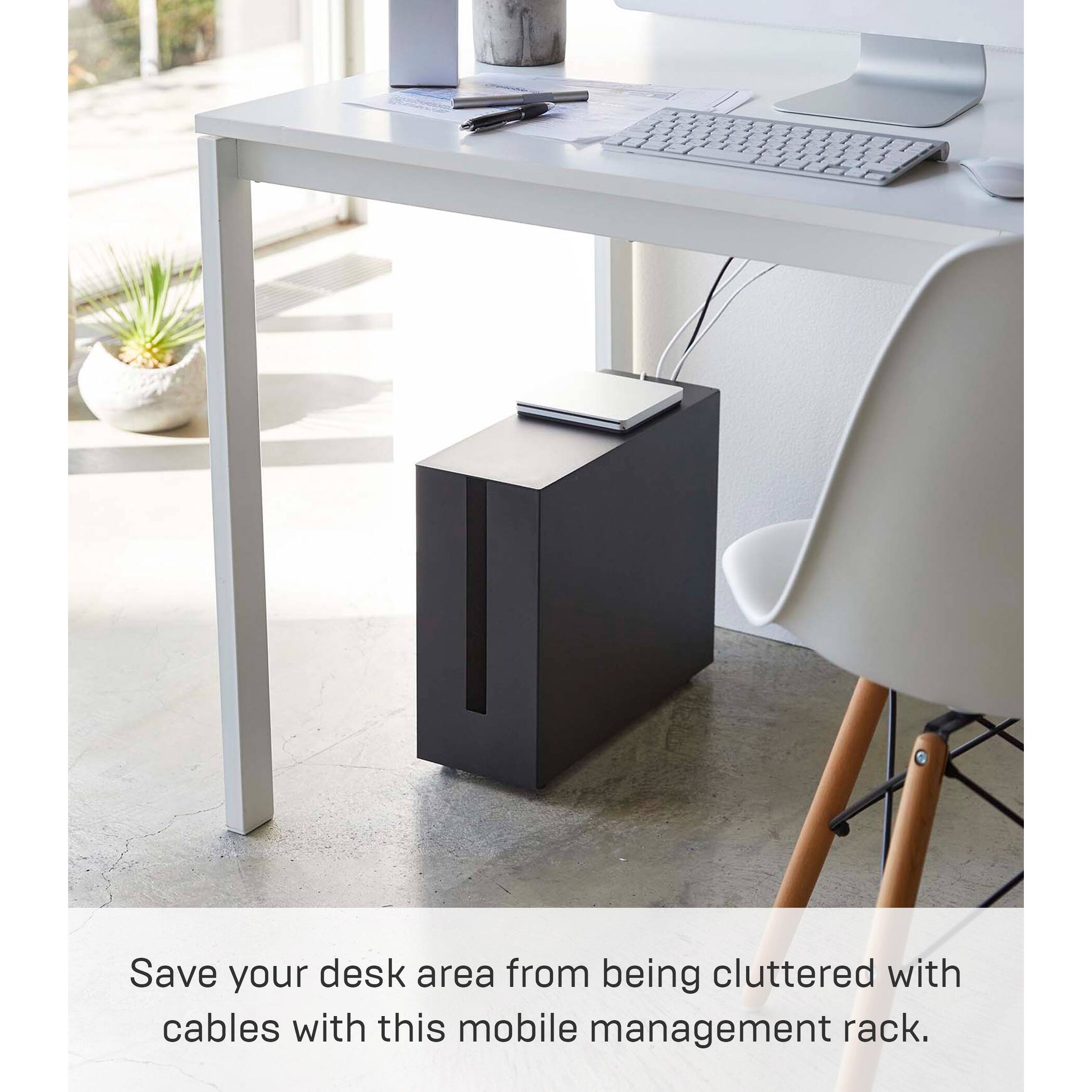 Yamazaki Home Rolling Cable Management Box, Steel, Wheels L 15.75 x W