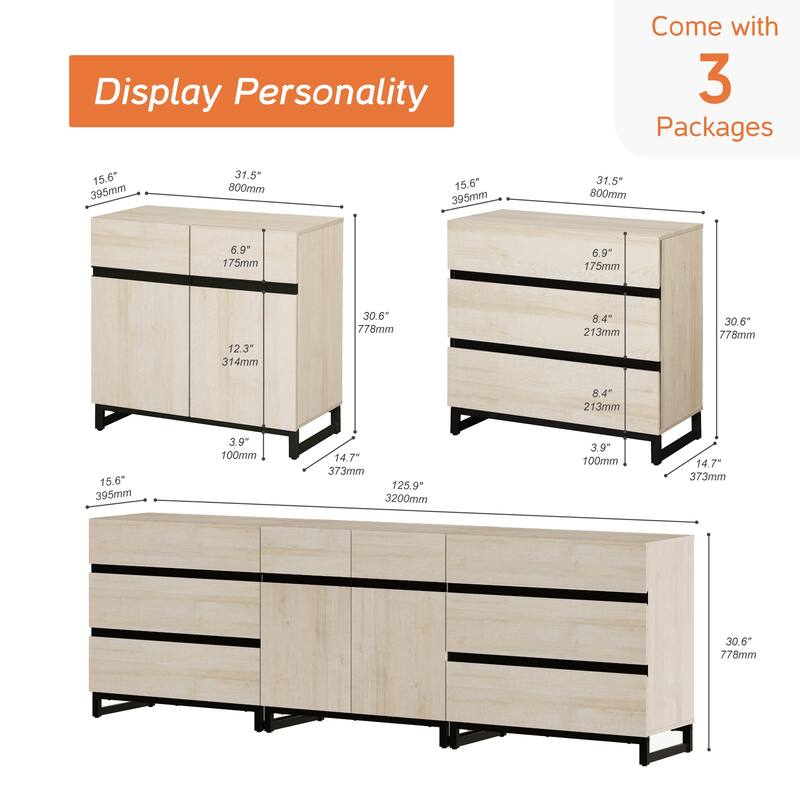 Modern TV Stand for TVs up to 100 inch, 3 in 1 TV Console with Adjustable Shelf and 6 Drawers, Media Console