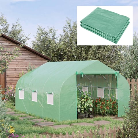 Outsunny Greenhouse Replacement Cover for 11.5' x 10' x 6.5' Walk-in Tunnel with Zipper Door and 6 Roll Up Windows, Green