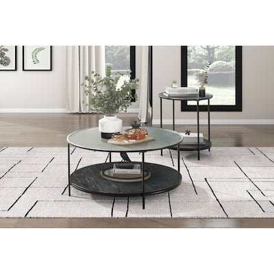 2pc Modern Occasional Table Set Coffee Table Glass Top End Table Metal