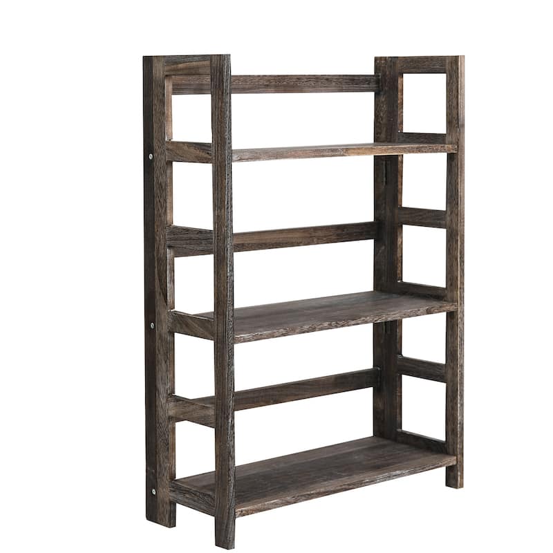 Proman Products Hickory Folding Bookshelf, Paulownia Wood, Walnut Color - 3 Tiers