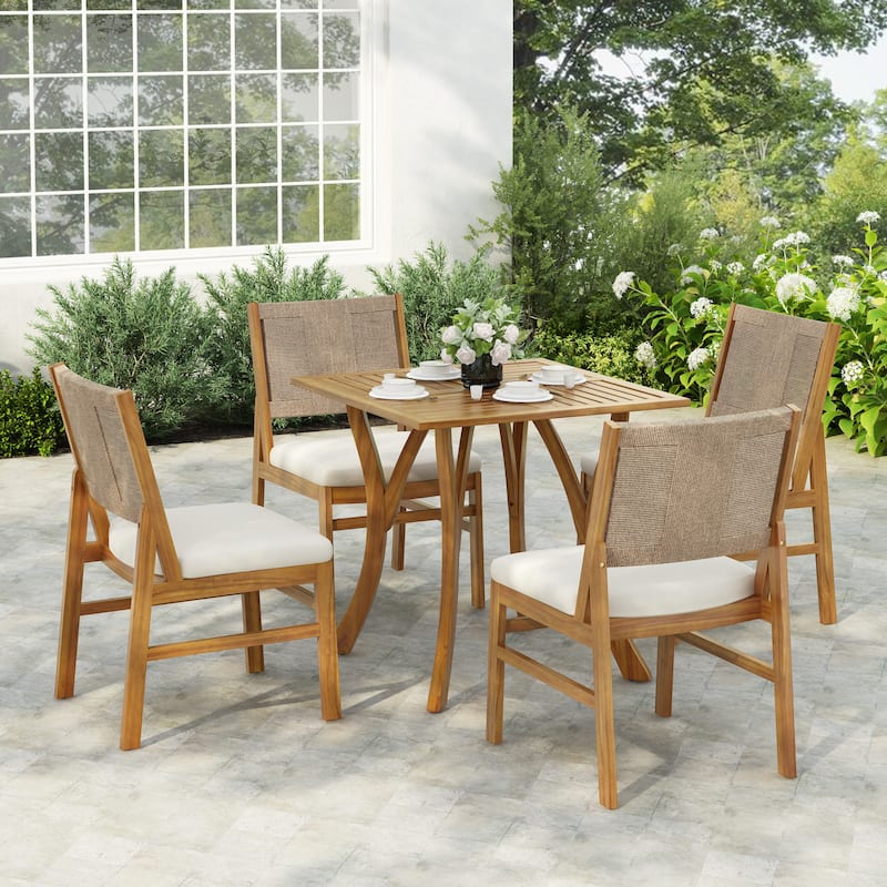 Christopher Knight Home - Outdoor Wood Dining Set Options with Handwoven Wicker Chairs and Multiple Table Styles - 31.5" Table + 4 chairs
