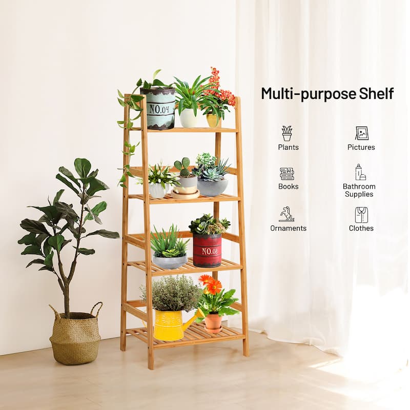 4-Tier Bamboo Ladder Shelf Plant Flower Display Stand