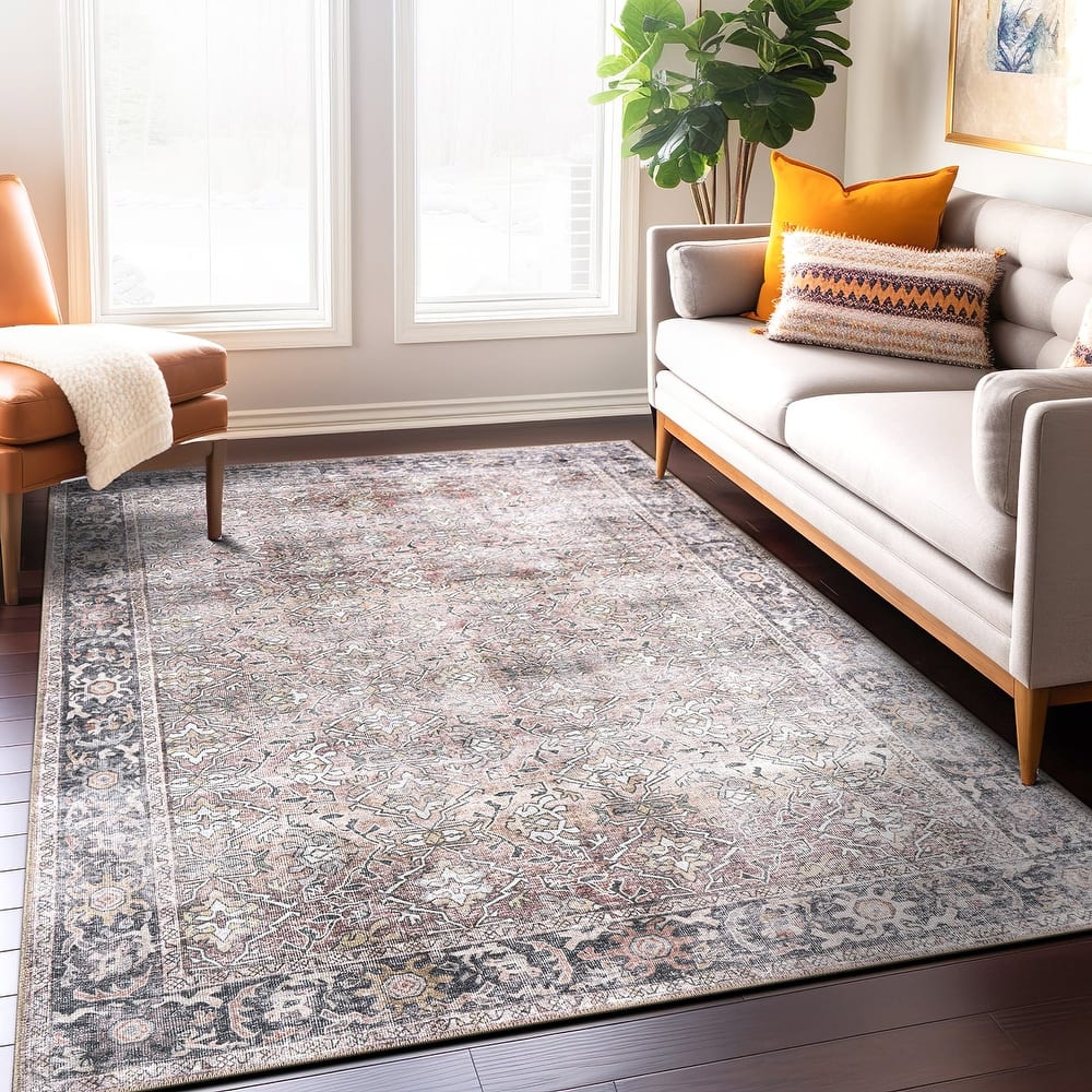 World Rug Gallery Vintage Distressed Washable Non-Slip Area Rug