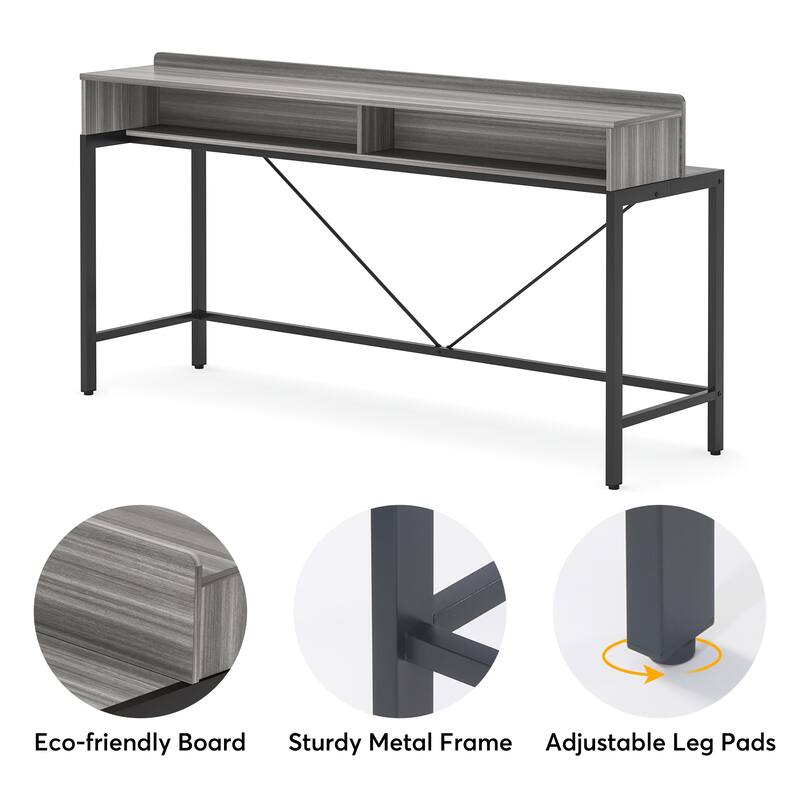 70.9 Inch Long Industrial Console Table, 2 Tier Narrow Sofa Console Tables for Living Room, Entryway