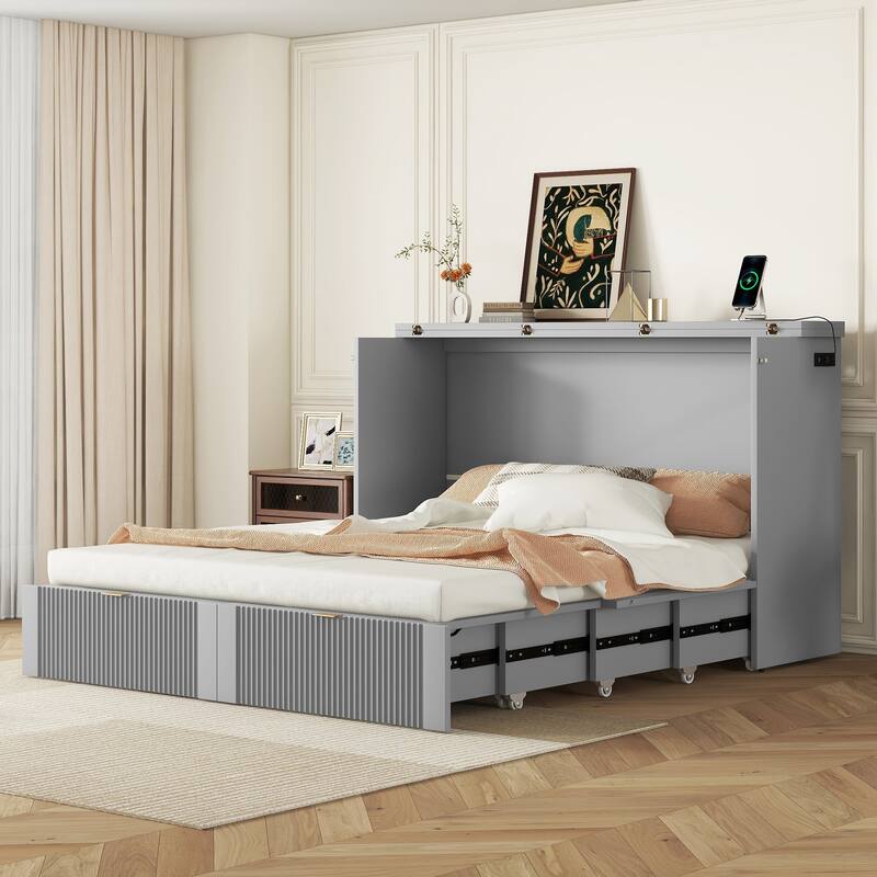 Murphy Bed with Pulley Design, Drawer, and USB Ports