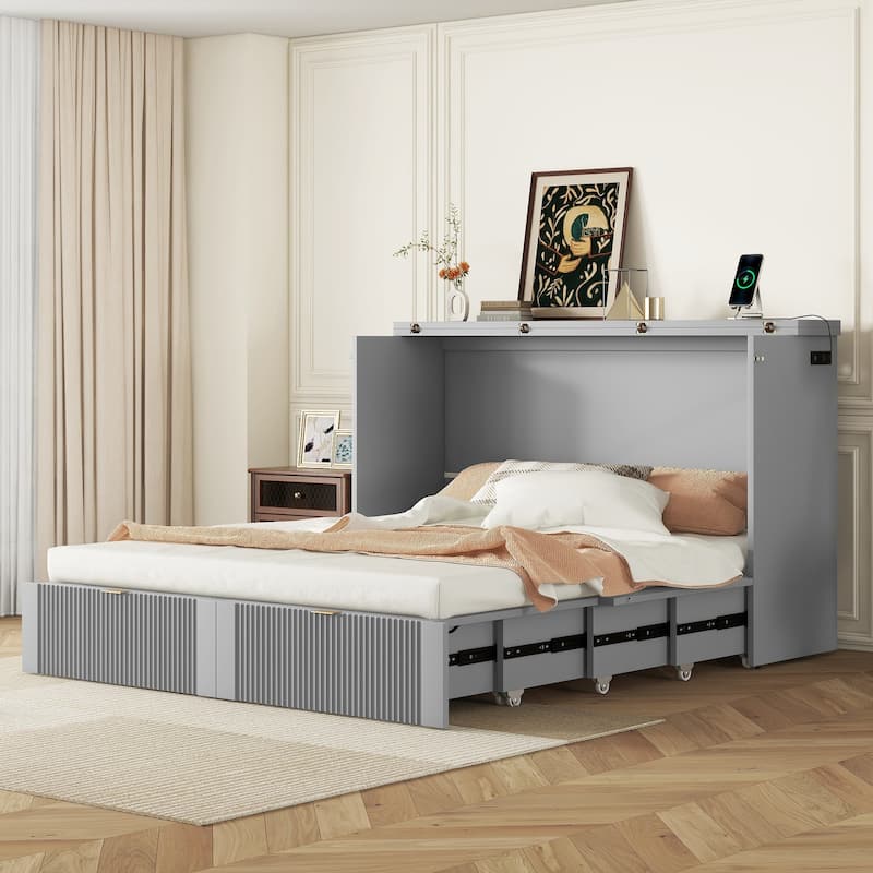 Queen Size Murphy Bed Wall Bed with drawer and a set of Sockets