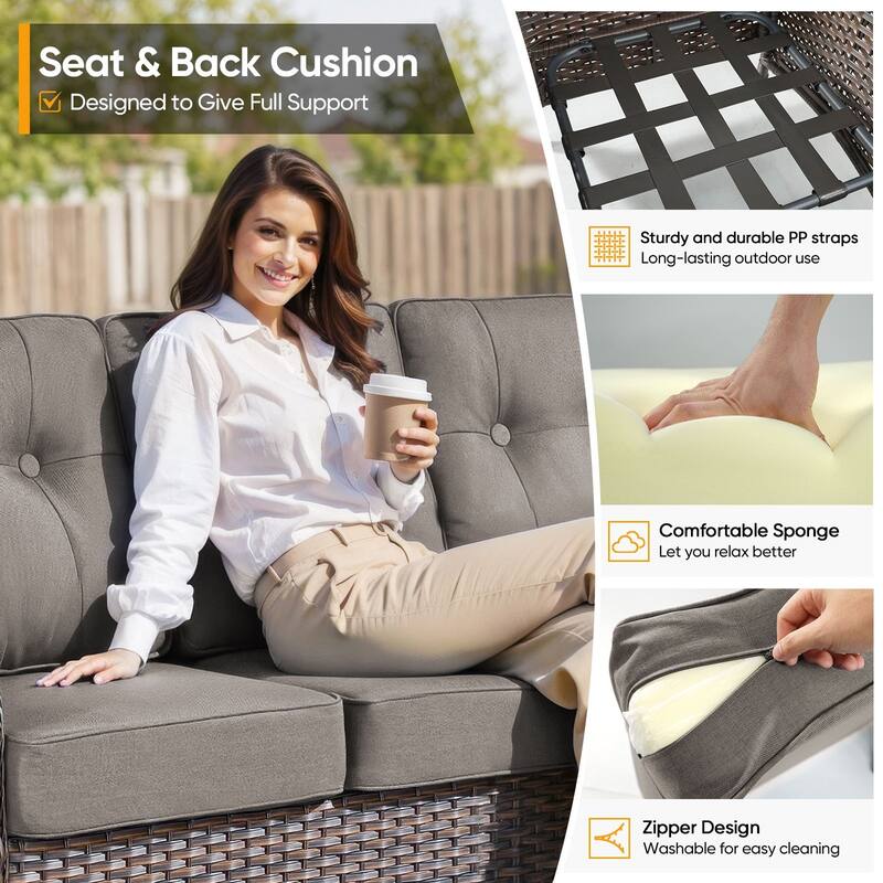 Pocassy Ooutdoor Fire Pit Table with Sofa Patio Chair Set
