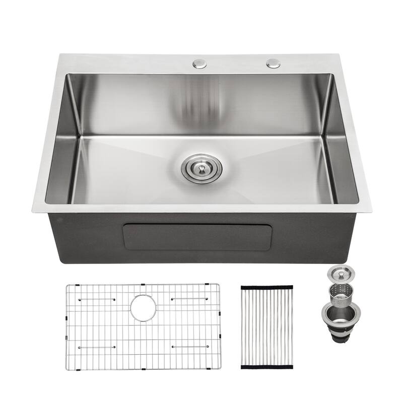 Drop-In 16 Gauge Single Bowl Stainless Steel Kitchen Sink in Brushed Nickel