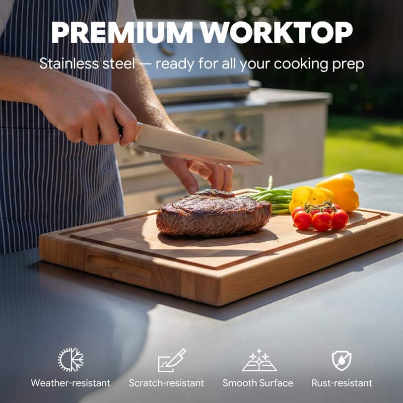 Feasto KT2435C 304 Stainless Steel Table Food Prep Grill Cart Table with Storage Cabinet