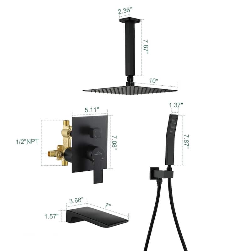 Ceiling Mount Shower Faucet and Tub Faucet with 10 inch Fixed Shower Head