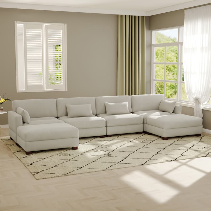 Modern Corduroy Modular Couch Sectional Sofa With Pillows