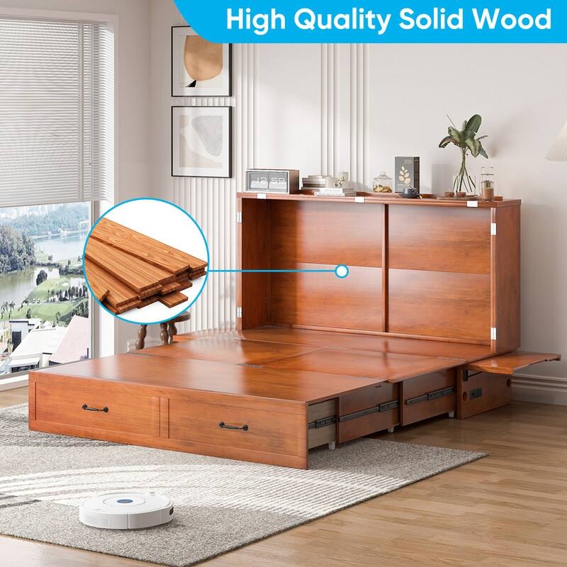 Mixoy Queen Size Murphy Bed with Mattress,Foldable Space-Saving Cube Cabinet Bed