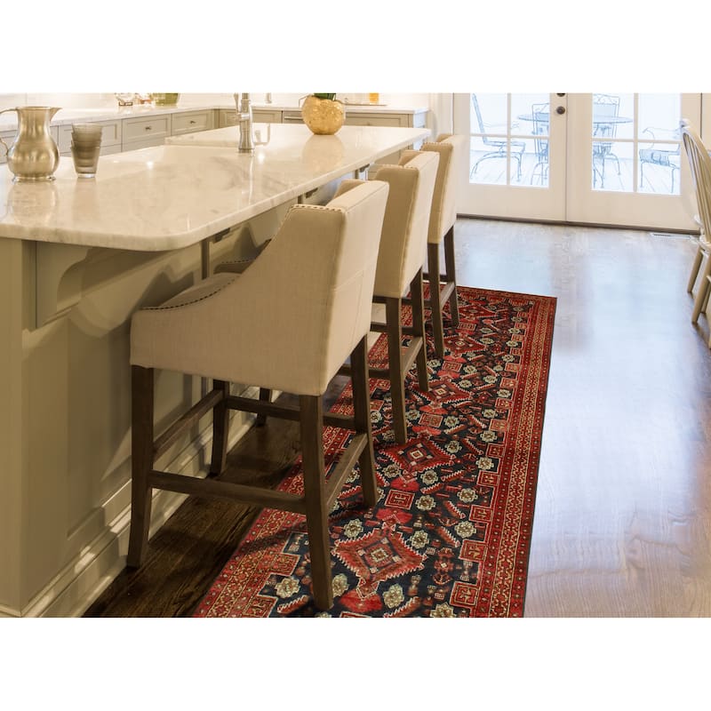 Fine Vintage Distressed Muxlisa Charcoal/Red Runner - 3'4" x 12'11"